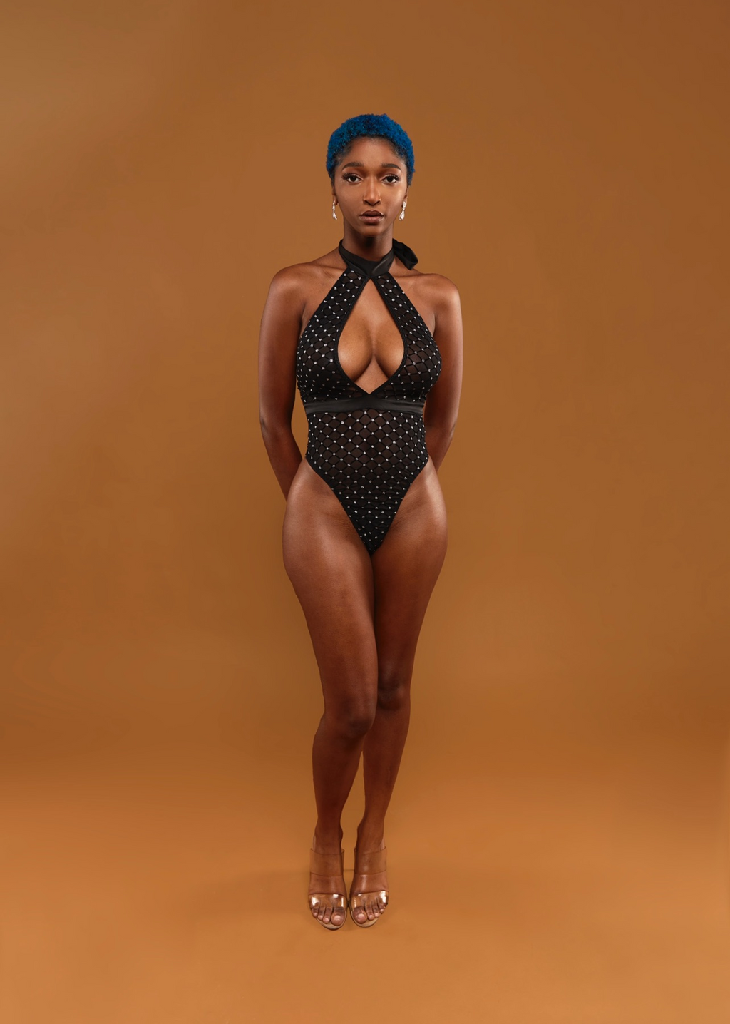 Diamond Mesh Open Front Bodysuit