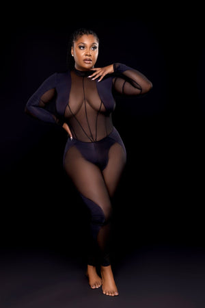 Sheer Mesh Body-Sculpt Jumpsuit