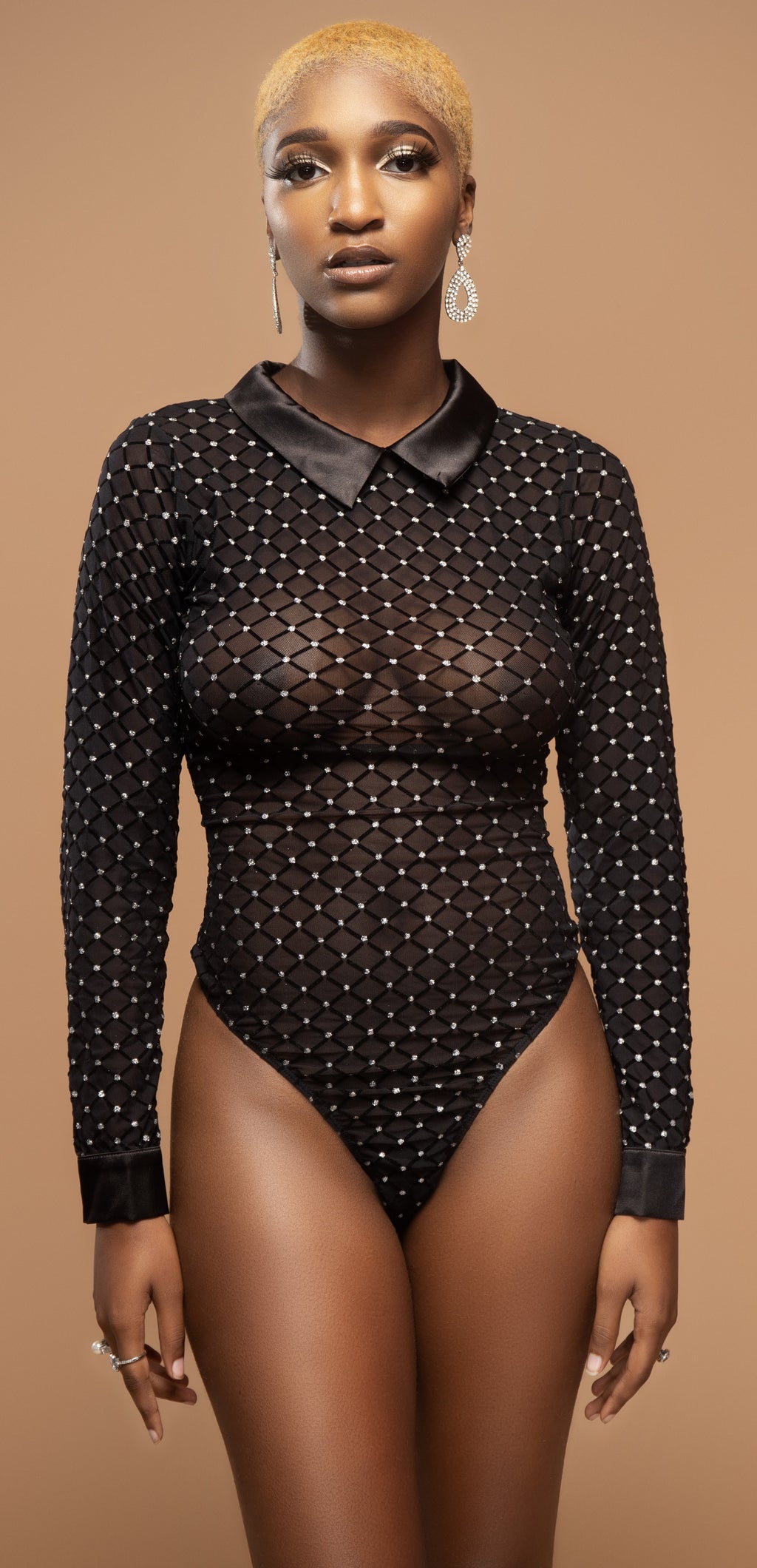 Diamond Mesh Tuxedo Bodysuit